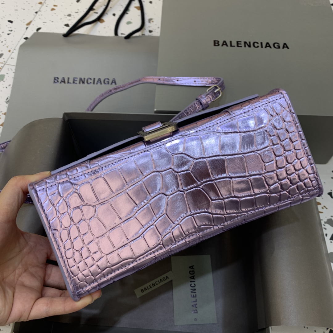 Balenciaga Hourglass Small Handbag Crocodile Embossed Shoulder Bag Light Purple